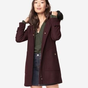 Cole Haan Wool Twill Hooded Duffle Coat (Bordeaux)